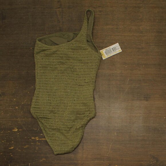 Michael by Michael Kors Womens Crochet One Shoulder One Piece Safari Green 4 - Picture 2 of 8